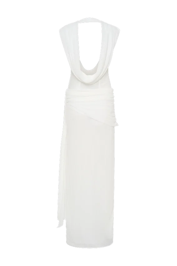 Giulia Chiffon Draped Maxi Dress – White Giulia Chiffon Draped Maxi Dress – White