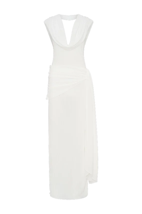Giulia Chiffon Draped Maxi Dress – White Giulia Chiffon Draped Maxi Dress – White