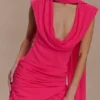 Giulia Chiffon Draped Mini Dress – Raspberry Giulia Chiffon Draped Mini Dress – Raspberry