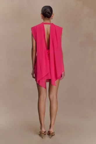 Giulia Chiffon Draped Mini Dress – Raspberry