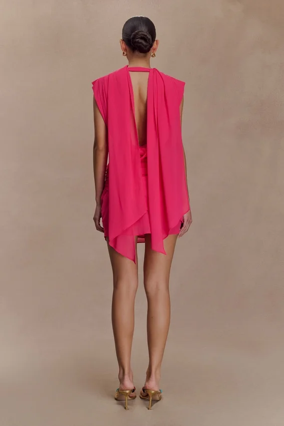 Giulia Chiffon Draped Mini Dress – Raspberry Giulia Chiffon Draped Mini Dress – Raspberry