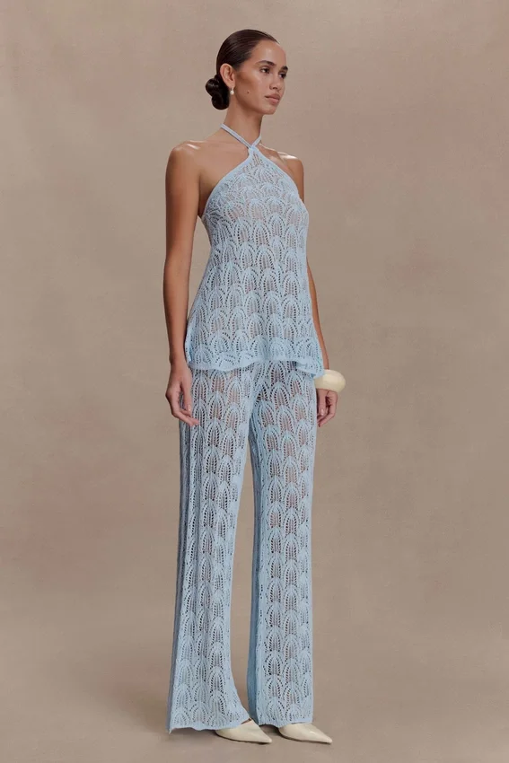 Corey Crochet Halter Neck Top – Light Blue Corey Crochet Halter Neck Top – Light Blue
