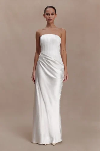Grace Strapless Draped Waist Maxi Dress – Ivory
