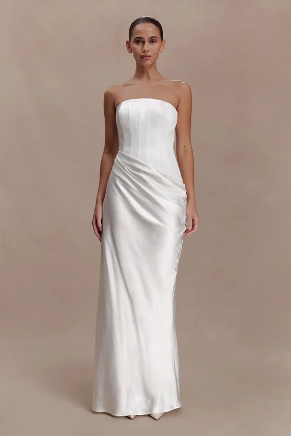 Grace Strapless Draped Waist Maxi Dress – Ivory Grace Strapless Draped Waist Maxi Dress – Ivory