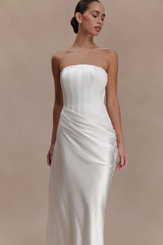 Grace Strapless Draped Waist Maxi Dress – Ivory Grace Strapless Draped Waist Maxi Dress – Ivory
