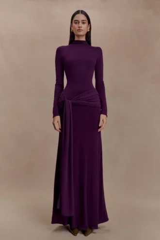 Grayson Knit Chiffon Maxi Dress – Plum