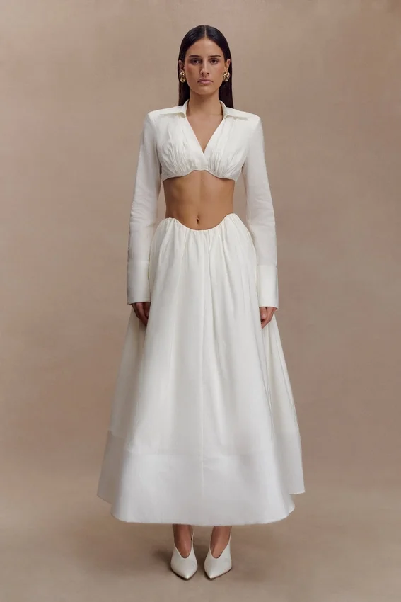 Greta Gathered Maxi Skirt – White Greta Gathered Maxi Skirt – White
