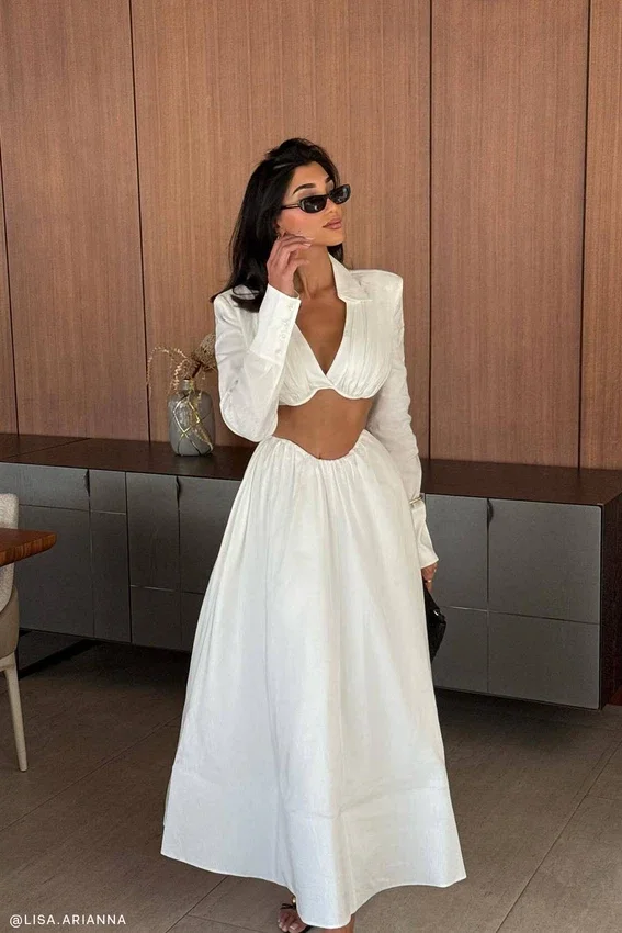 Greta Gathered Maxi Skirt – White Greta Gathered Maxi Skirt – White