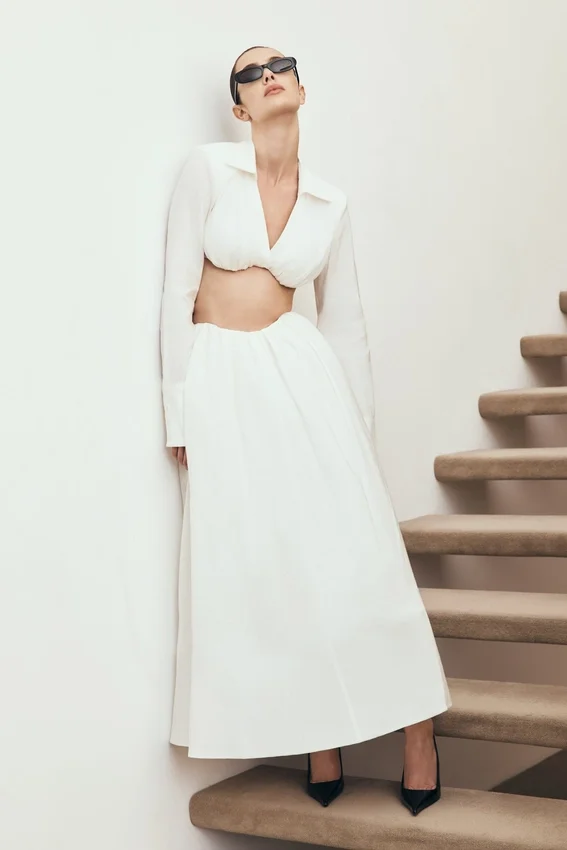 Greta Gathered Maxi Skirt – White Greta Gathered Maxi Skirt – White