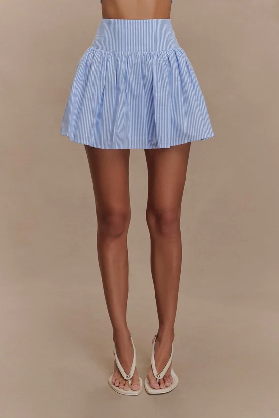 Gretel Hem Mini Skirt – Blue Pinstripe Gretel Hem Mini Skirt – Blue Pinstripe