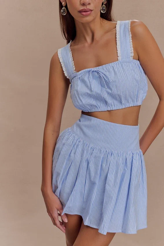Gretel Hem Mini Skirt – Blue Pinstripe Gretel Hem Mini Skirt – Blue Pinstripe