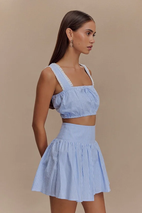 Gretel Hem Mini Skirt – Blue Pinstripe Gretel Hem Mini Skirt – Blue Pinstripe