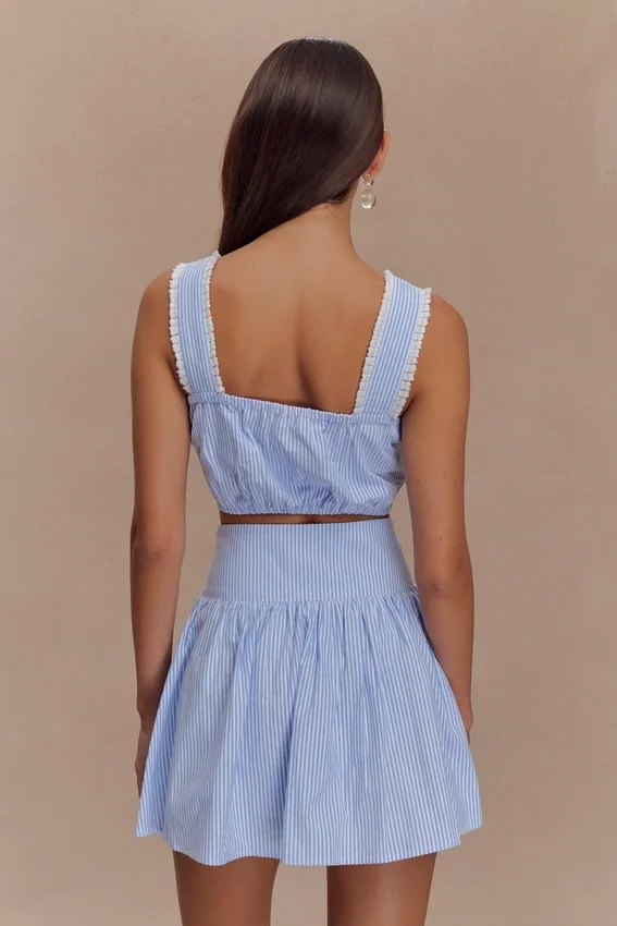 Gretel Hem Mini Skirt – Blue Pinstripe Gretel Hem Mini Skirt – Blue Pinstripe