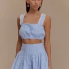 Gretel Hem Mini Skirt – Blue Pinstripe Gretel Hem Mini Skirt – Blue Pinstripe