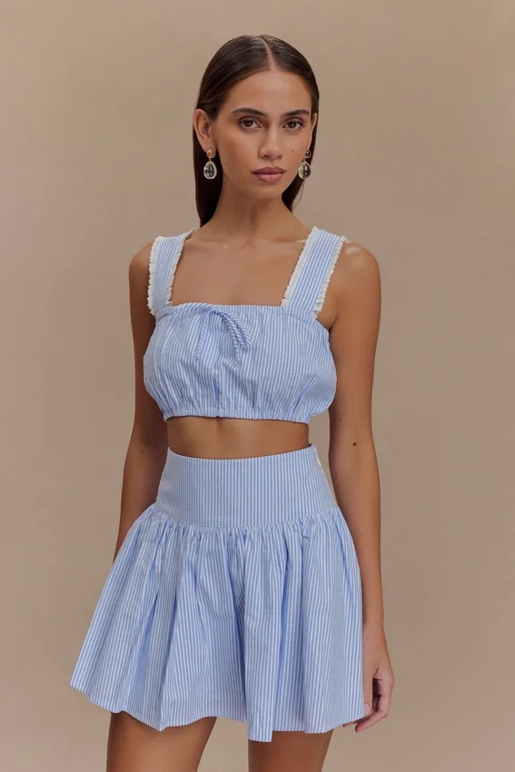 Gretel Hem Mini Skirt – Blue Pinstripe Gretel Hem Mini Skirt – Blue Pinstripe