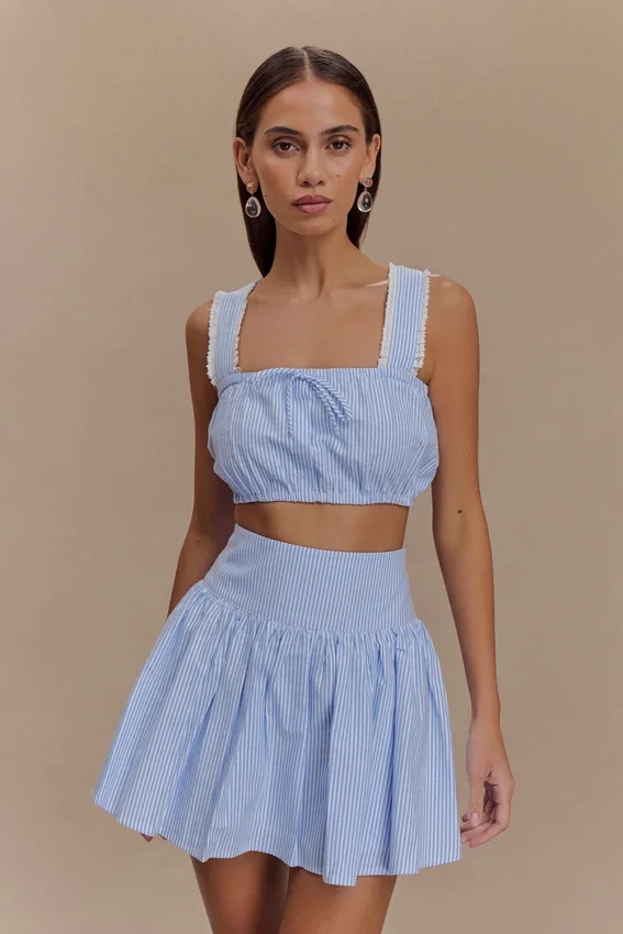 Gretel Sleeveless Crop Top – Blue Pinstripe Gretel Sleeveless Crop Top – Blue Pinstripe