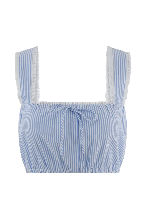Gretel Sleeveless Crop Top – Blue Pinstripe Gretel Sleeveless Crop Top – Blue Pinstripe