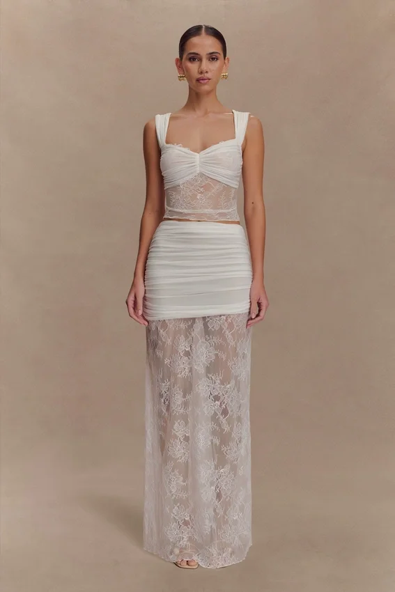 Guinevere Lace And Mesh Maxi Skirt – Ivory Guinevere Lace And Mesh Maxi Skirt – Ivory