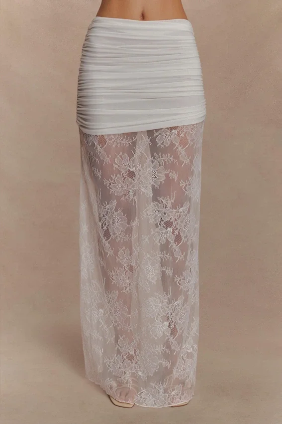 Guinevere Lace And Mesh Maxi Skirt – Ivory Guinevere Lace And Mesh Maxi Skirt – Ivory
