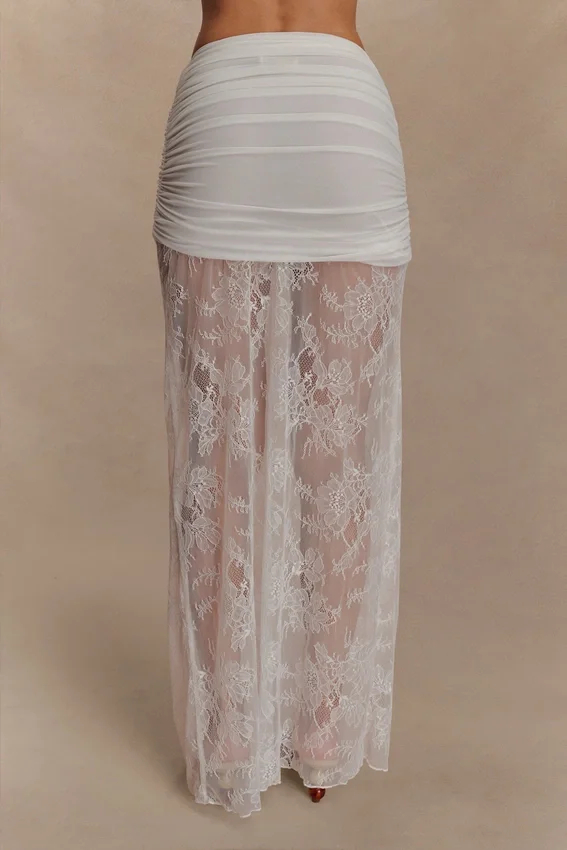 Guinevere Lace And Mesh Maxi Skirt – Ivory Guinevere Lace And Mesh Maxi Skirt – Ivory