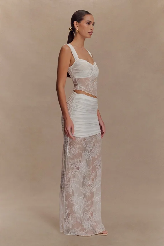 Guinevere Lace And Mesh Maxi Skirt – Ivory Guinevere Lace And Mesh Maxi Skirt – Ivory