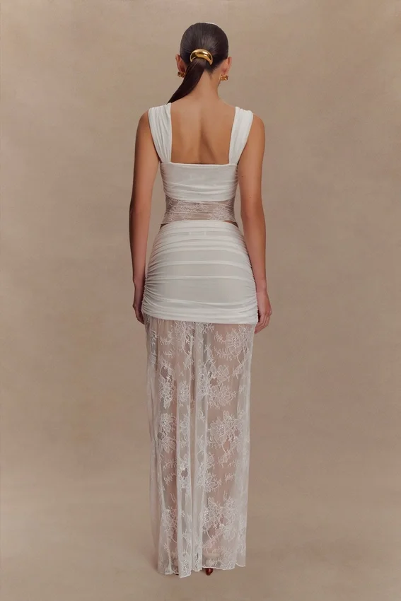 Guinevere Lace And Mesh Maxi Skirt – Ivory Guinevere Lace And Mesh Maxi Skirt – Ivory