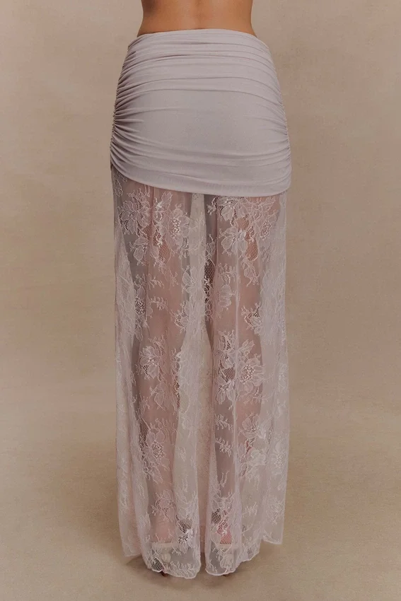 Guinevere Lace And Mesh Maxi Skirt – Lilac Guinevere Lace And Mesh Maxi Skirt – Lilac