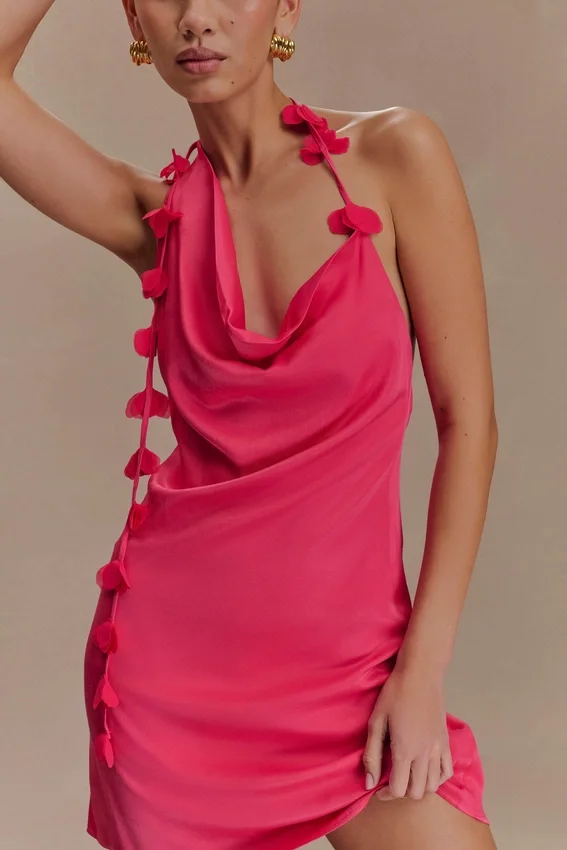 Gwenda Satin Floral Mini Dress – Dragonfruit Gwenda Satin Floral Mini Dress – Dragonfruit