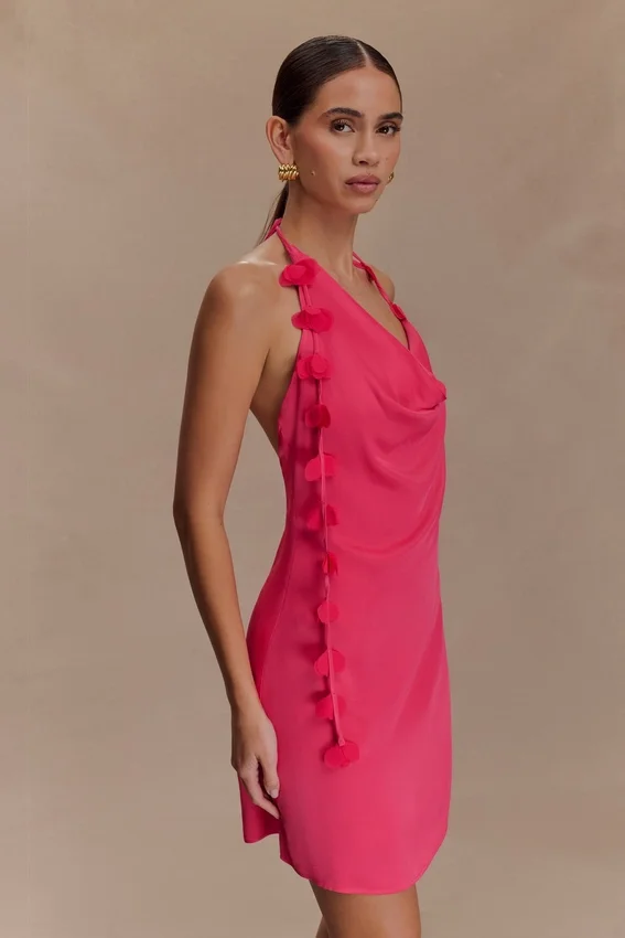 Gwenda Satin Floral Mini Dress – Dragonfruit Gwenda Satin Floral Mini Dress – Dragonfruit