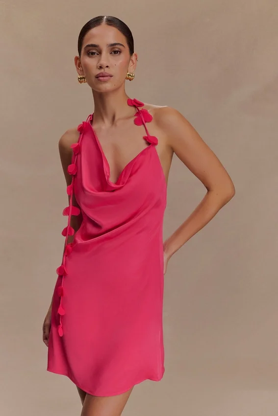 Gwenda Satin Floral Mini Dress – Dragonfruit Gwenda Satin Floral Mini Dress – Dragonfruit