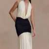 Hailee Slinky And Mesh Halter Maxi Dress – Black/White Hailee Slinky And Mesh Halter Maxi Dress – Black/White