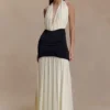 Hailee Slinky And Mesh Halter Maxi Dress – Black/White Hailee Slinky And Mesh Halter Maxi Dress – Black/White