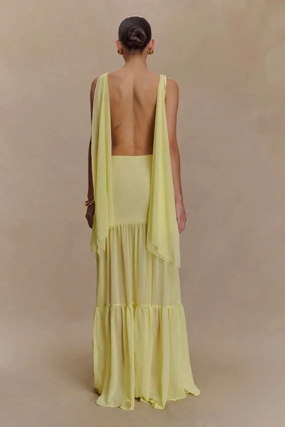 Haille Knit Chiffon Maxi Dress – Lemon Haille Knit Chiffon Maxi Dress – Lemon
