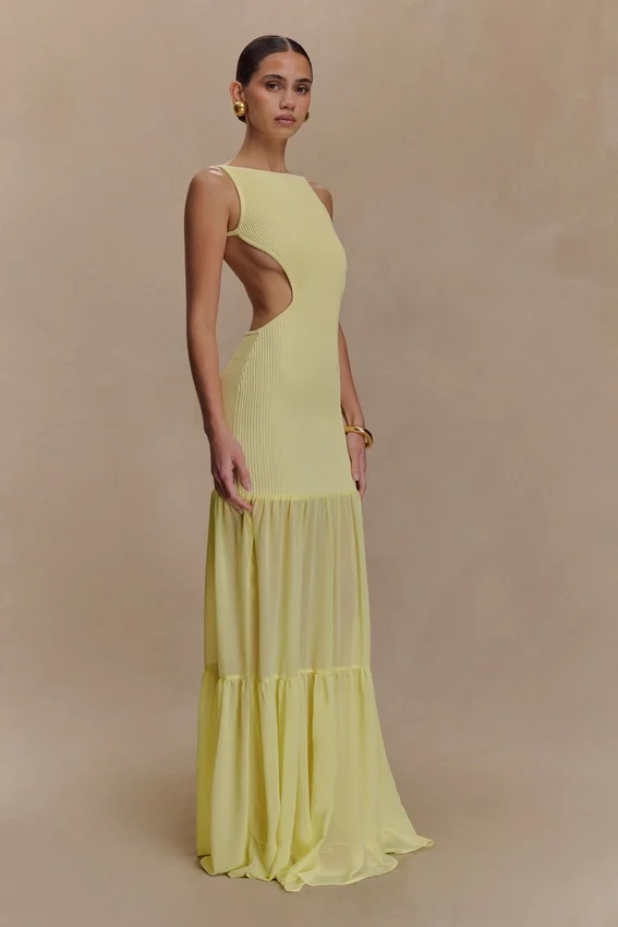 Haille Knit Chiffon Maxi Dress – Lemon Haille Knit Chiffon Maxi Dress – Lemon