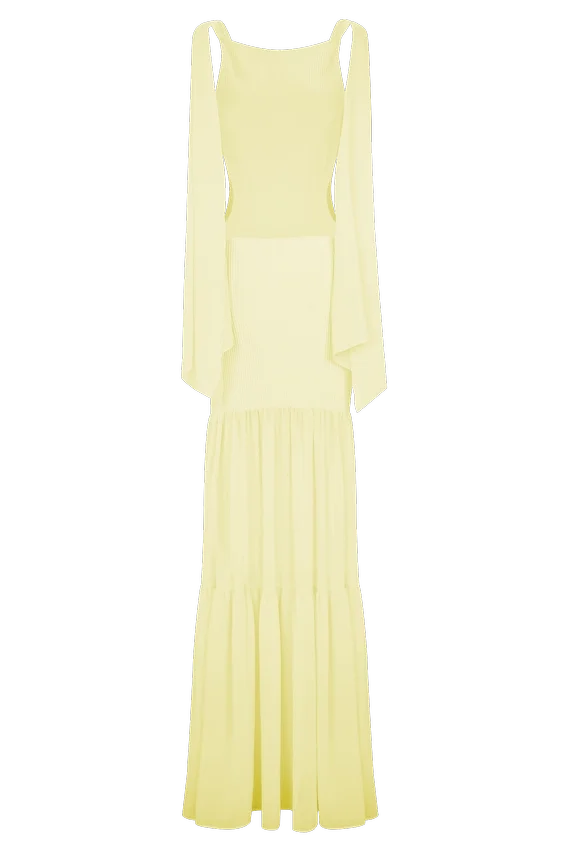 Haille Knit Chiffon Maxi Dress – Lemon Haille Knit Chiffon Maxi Dress – Lemon