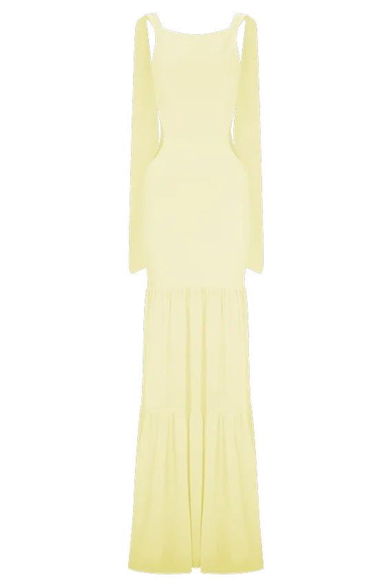 Haille Knit Chiffon Maxi Dress – Lemon Haille Knit Chiffon Maxi Dress – Lemon