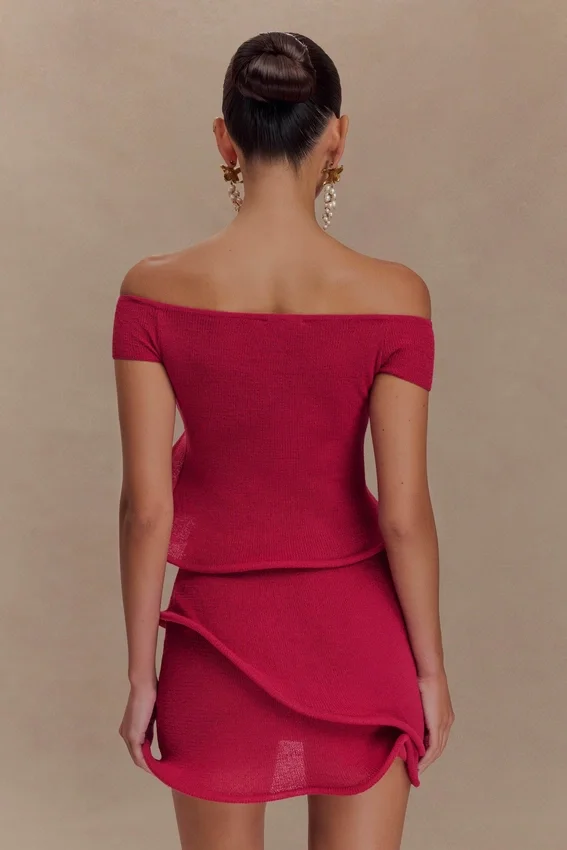 Haisley Off Shoulder Knit Top – Raspberry Haisley Off Shoulder Knit Top – Raspberry