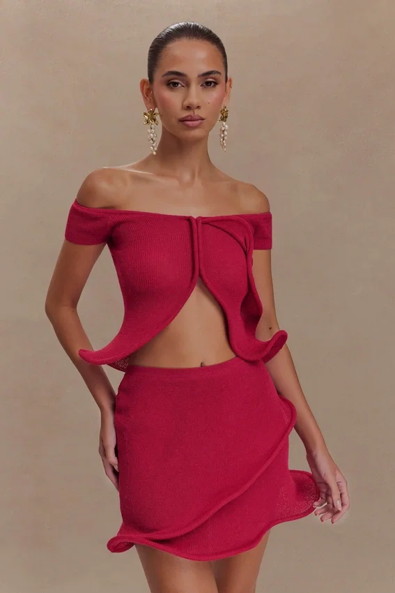 Haisley Off Shoulder Knit Top – Raspberry Haisley Off Shoulder Knit Top – Raspberry