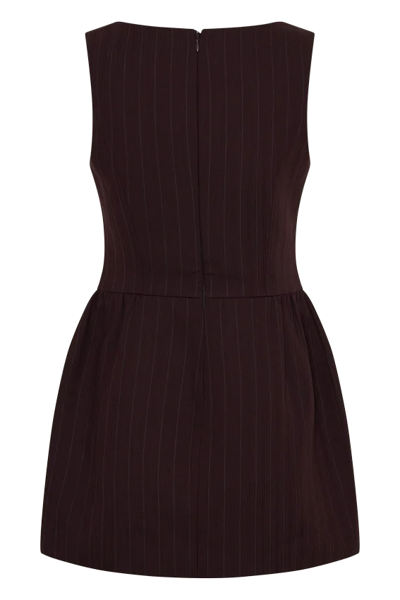 Hallie Boat Neck Mini Dress – Plum Pinstripe Hallie Boat Neck Mini Dress – Plum Pinstripe