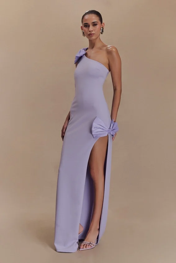Hallie One Shoulder Bow Maxi Dress – Lilac Hallie One Shoulder Bow Maxi Dress – Lilac