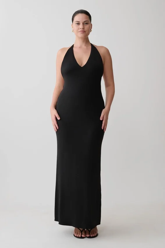 Hana Slinky Plunge Maxi Dress – Black Hana Slinky Plunge Maxi Dress – Black