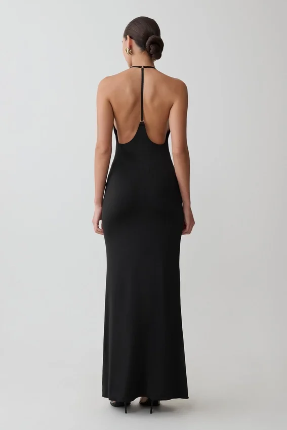 Hana Slinky Plunge Maxi Dress – Black Hana Slinky Plunge Maxi Dress – Black