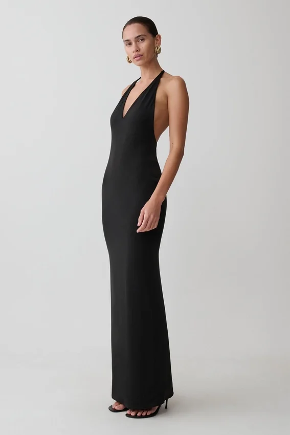 Hana Slinky Plunge Maxi Dress – Black Hana Slinky Plunge Maxi Dress – Black