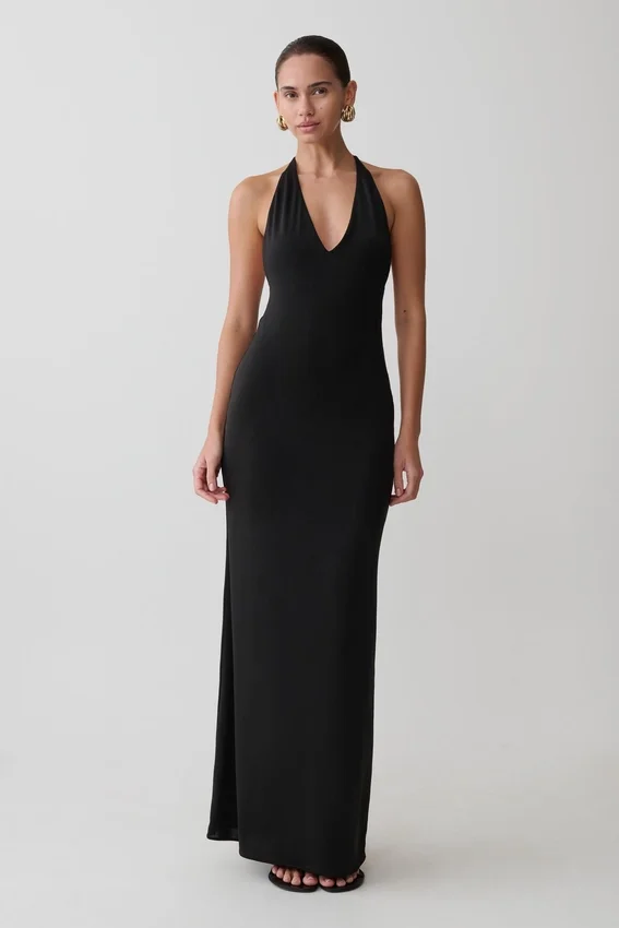 Hana Slinky Plunge Maxi Dress – Black Hana Slinky Plunge Maxi Dress – Black