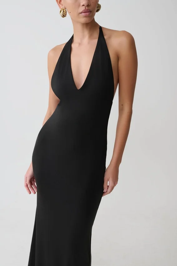 Hana Slinky Plunge Maxi Dress – Black Hana Slinky Plunge Maxi Dress – Black