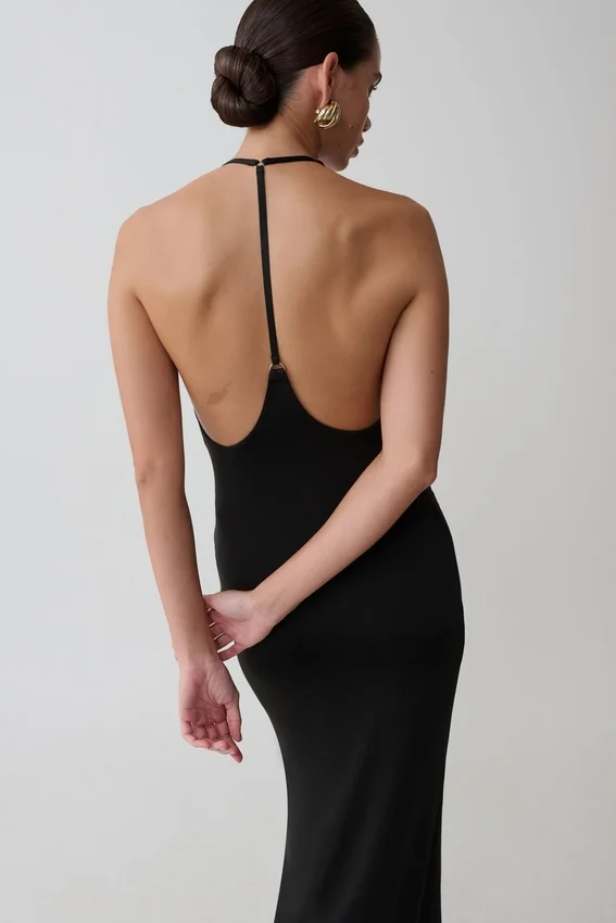 Hana Slinky Plunge Maxi Dress – Black Hana Slinky Plunge Maxi Dress – Black