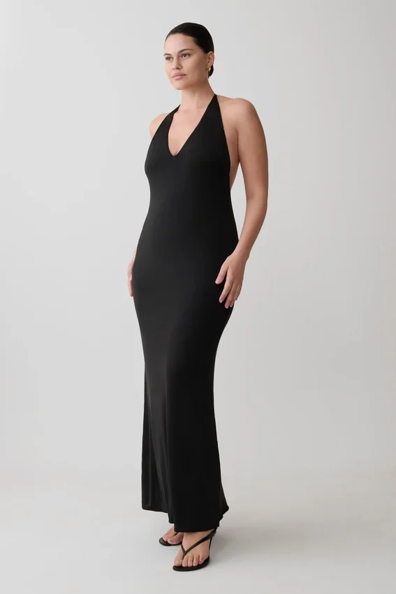 Hana Slinky Plunge Maxi Dress – Black Hana Slinky Plunge Maxi Dress – Black
