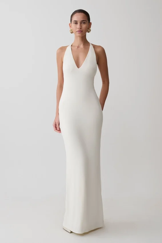 Hana Slinky Plunge Maxi Dress – Ivory Hana Slinky Plunge Maxi Dress – Ivory