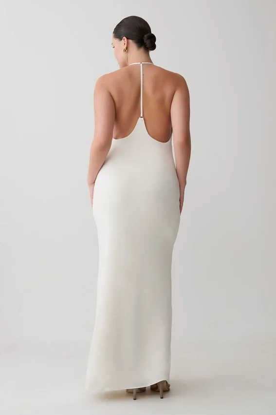 Hana Slinky Plunge Maxi Dress – Ivory Hana Slinky Plunge Maxi Dress – Ivory