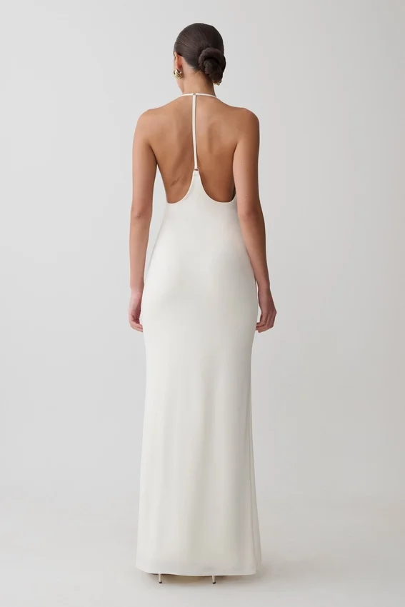 Hana Slinky Plunge Maxi Dress – Ivory Hana Slinky Plunge Maxi Dress – Ivory